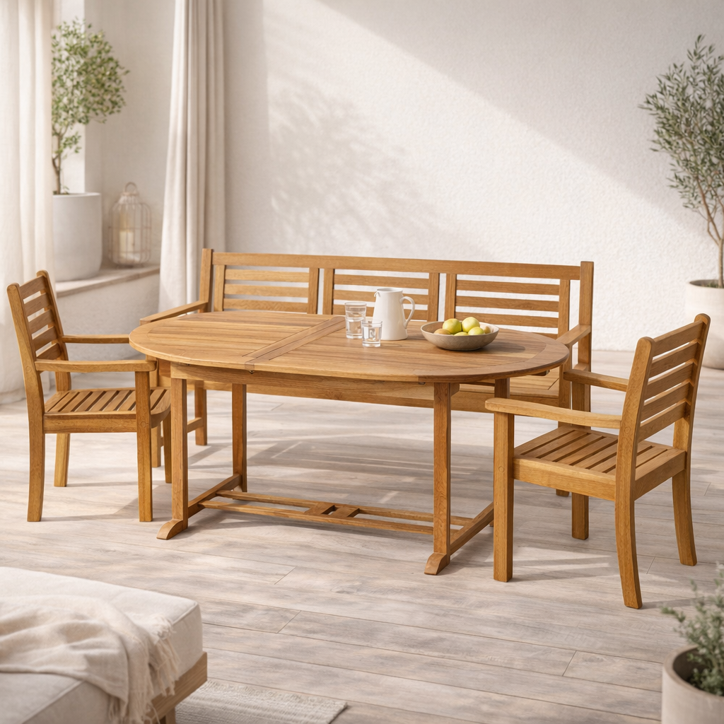 Ensemble salon de jardin extensible en acacia moderne en situation