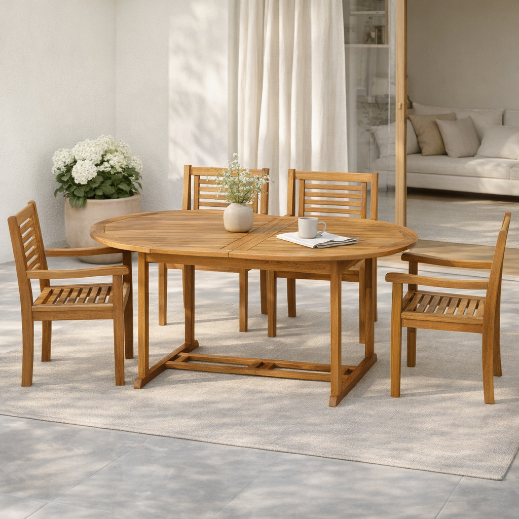 Ensemble Salon Extensible en Bois d'Acacia en situation