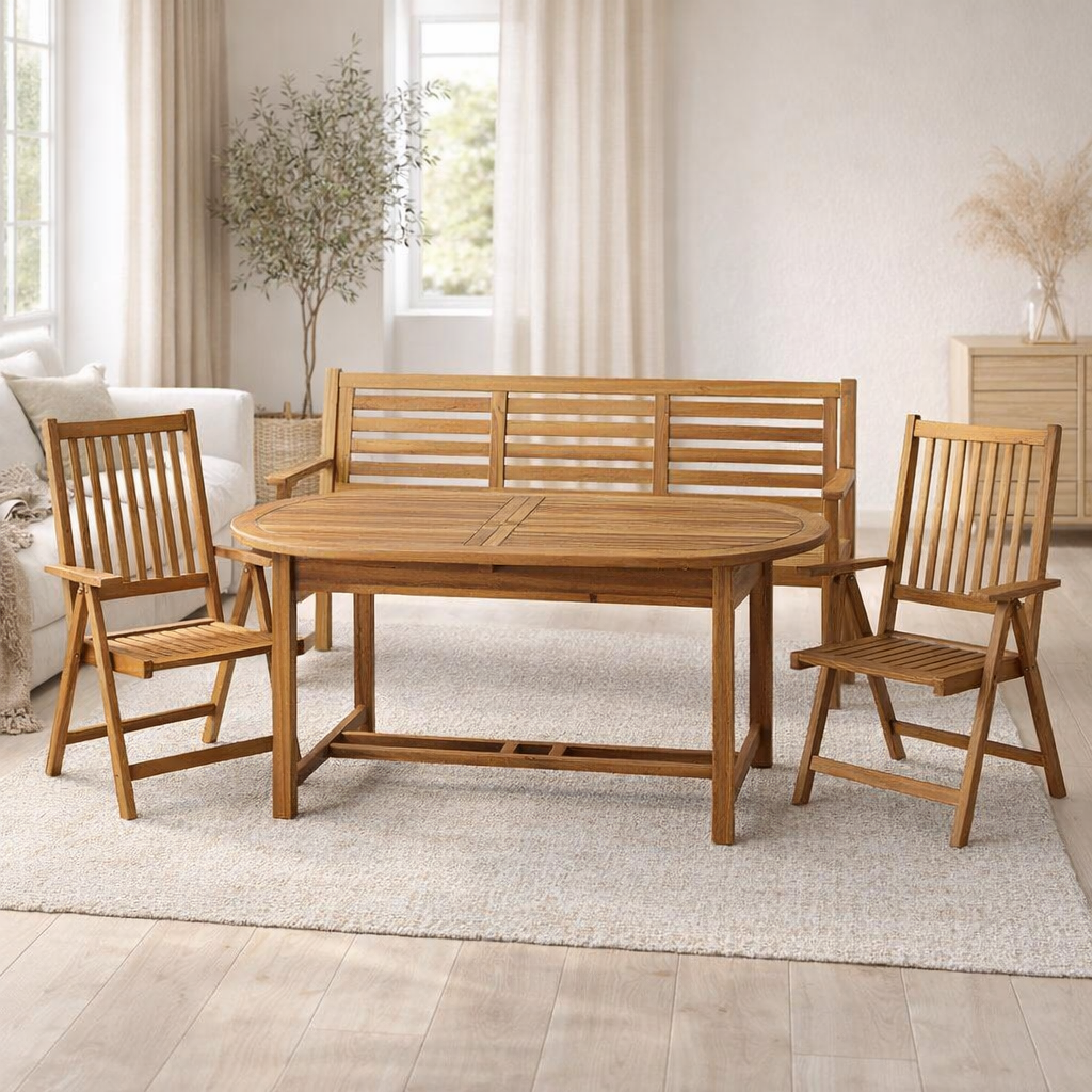 Ensemble Salon Extensible en Bois d'Acacia en situation