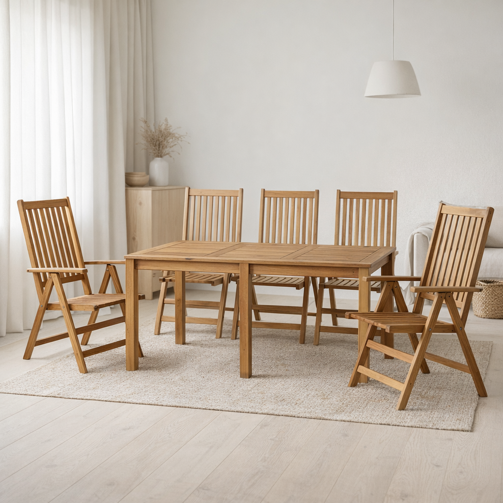 Ensemble Salon en Bois d'Acacia Contemporain en situation