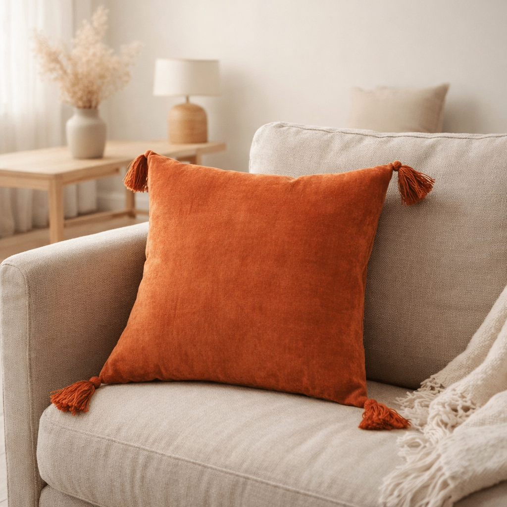 J-Line coussin Brush Square - coton - orange en situation