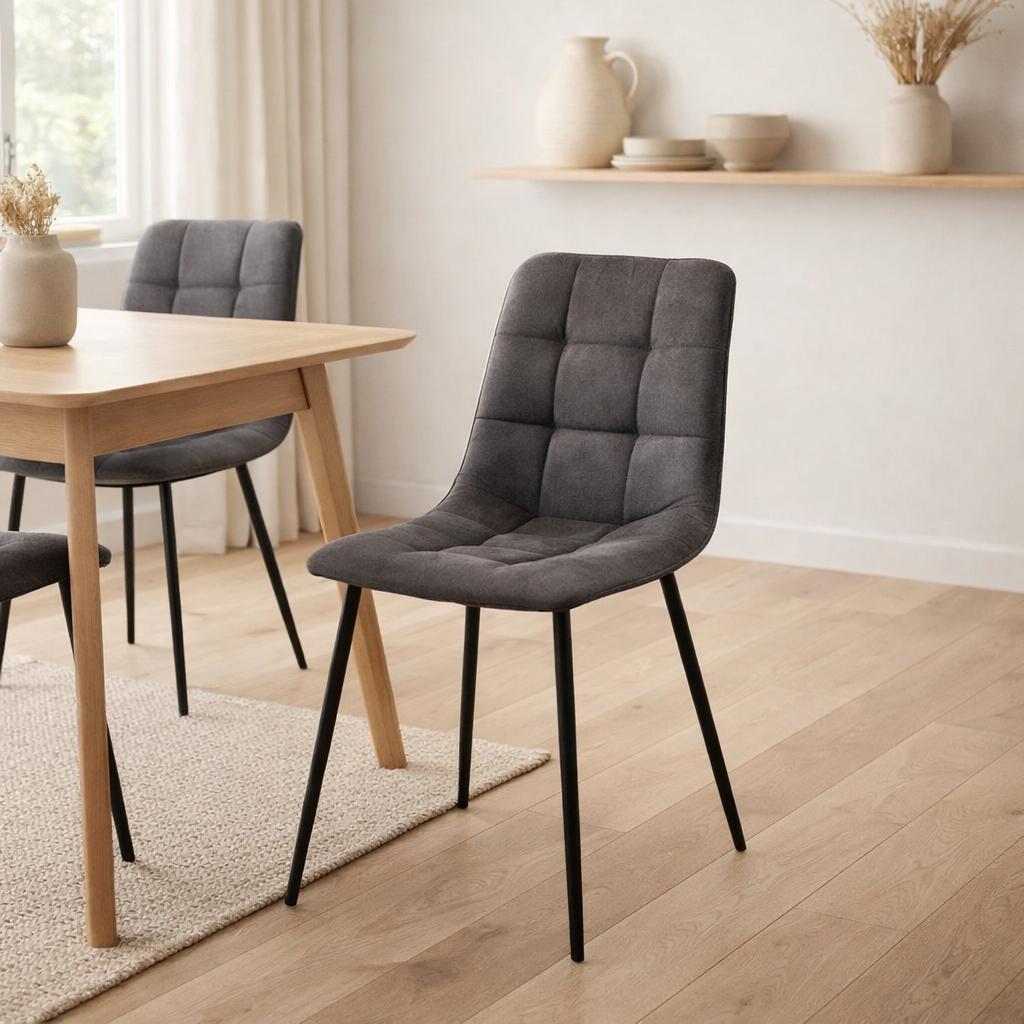 Chaise de salle à manger Middelfart - Microfibre, Acier, Gris - Lot de 2 en situation