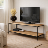 Meuble TV Vita - aspect chêne, acier, 100x36x45cm en situation