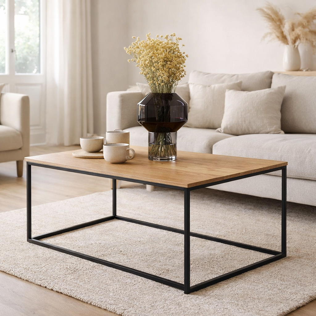 Table basse Vita - aspect chêne, noir, 60x90x45cm en situation