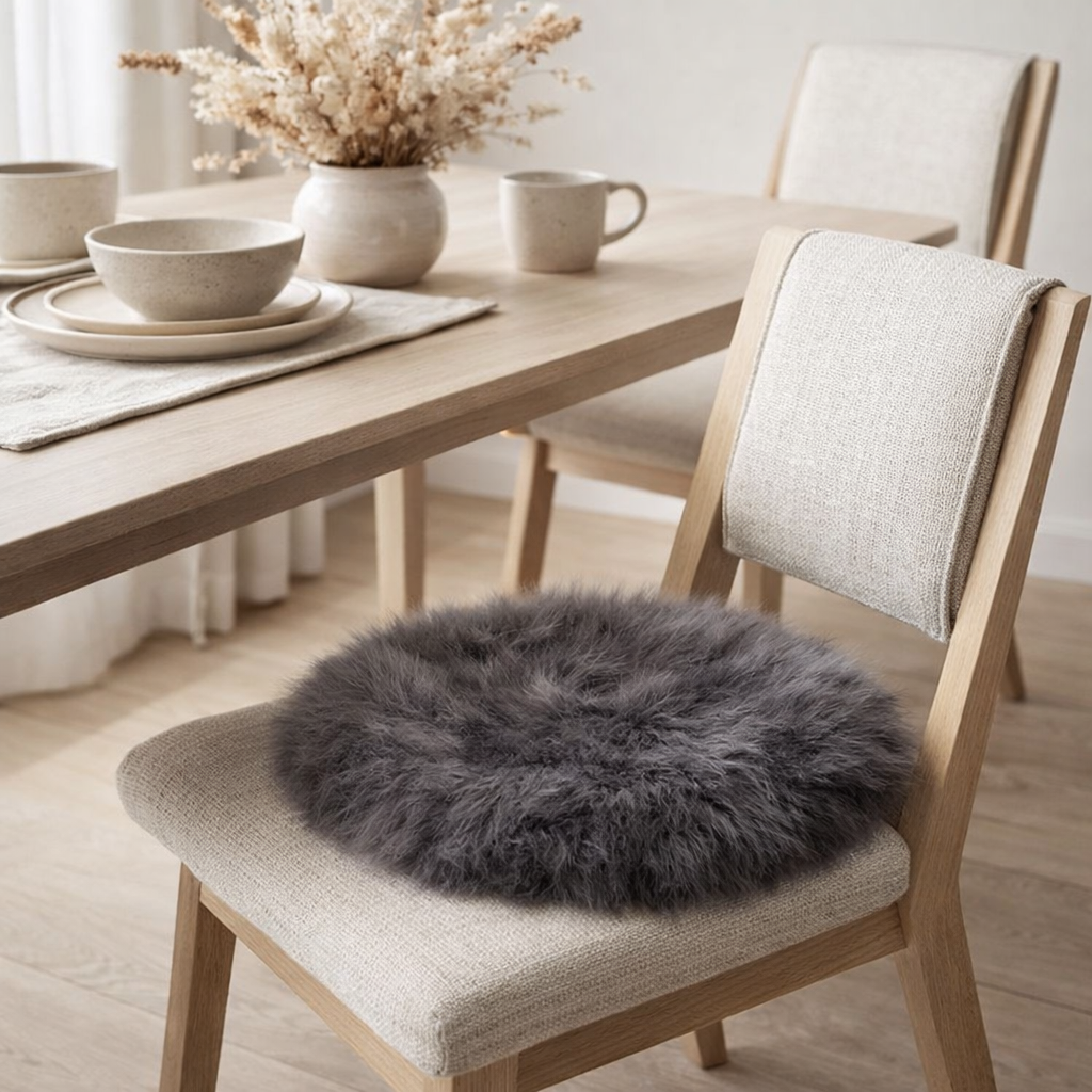 Assise en peau d'agneau - Peau d'agneau véritable, Gris - Ø35 cm en situation