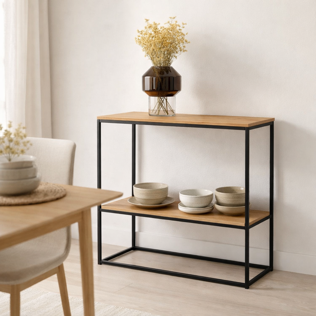 Table console Vita - aspect chêne, noir, 80x36x80cm en situation