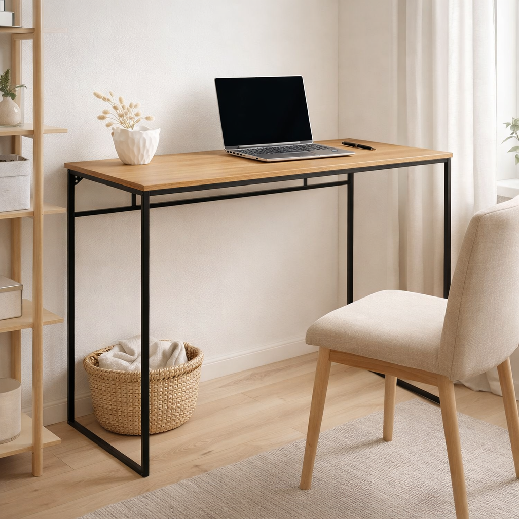Bureau Vita - aspect chêne, noir, 100x45x75cm en situation