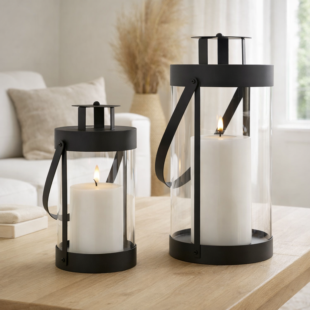 Lanternes Bondi - Noir, Acier/Verre - Ensemble de 2 en situation