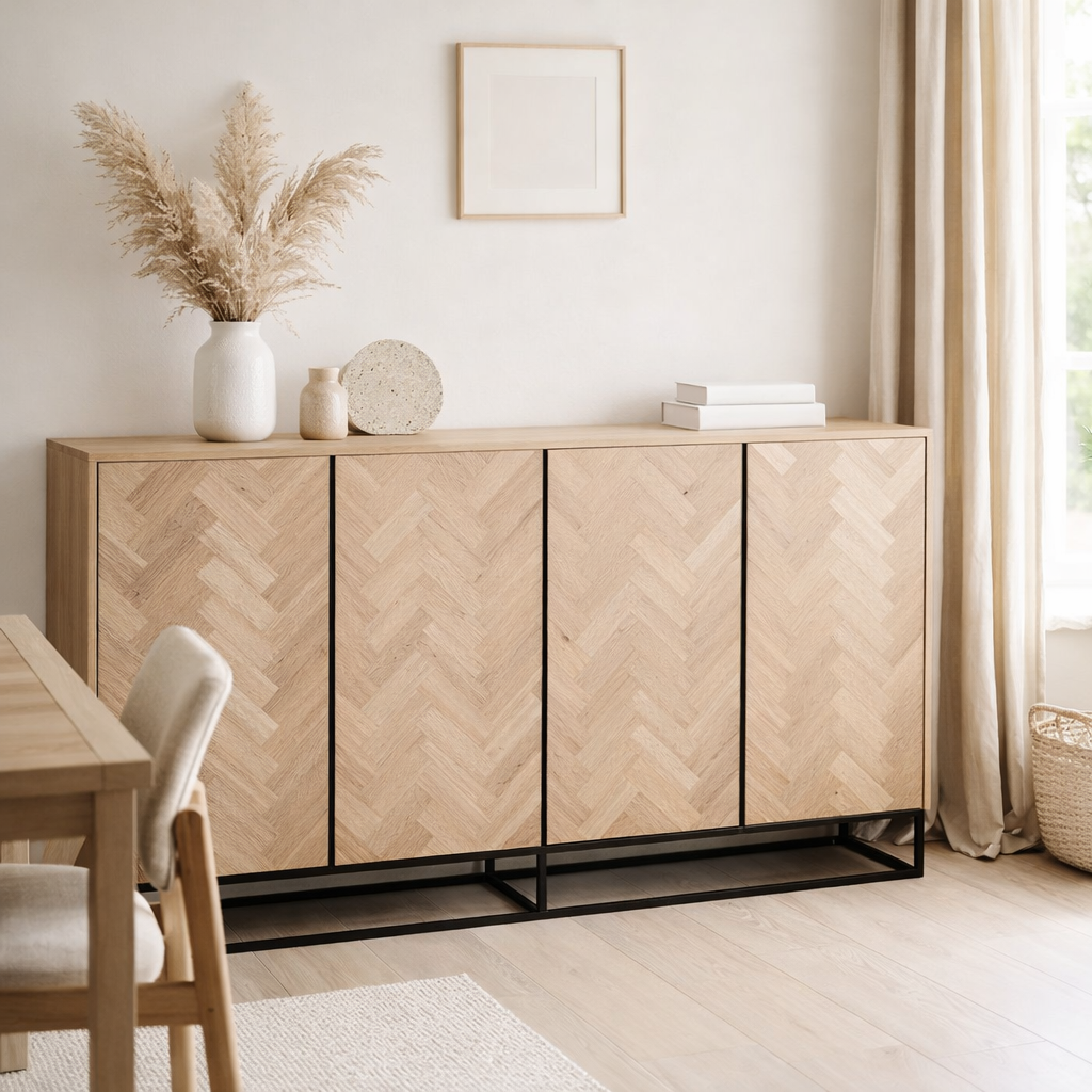 Buffet J-Line 4 portes Zigzag - bois/métal - naturel/noir en situation