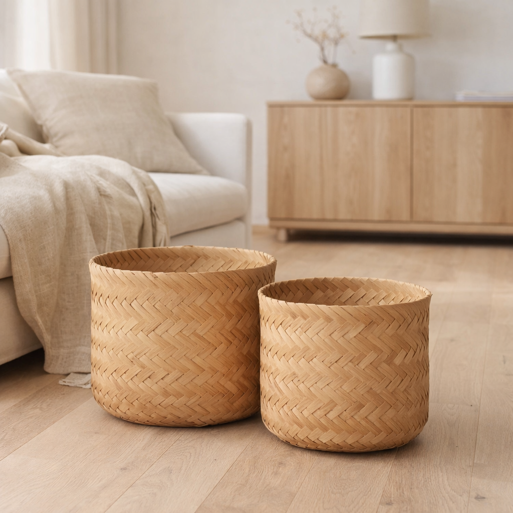 Panier J-Line - bambou - naturel - lot de 2 en situation