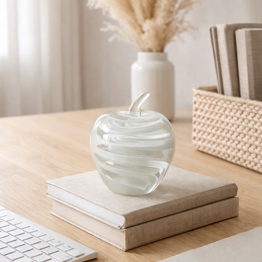 J-Line presse-papier Appel - verre - blanc - petit en situation