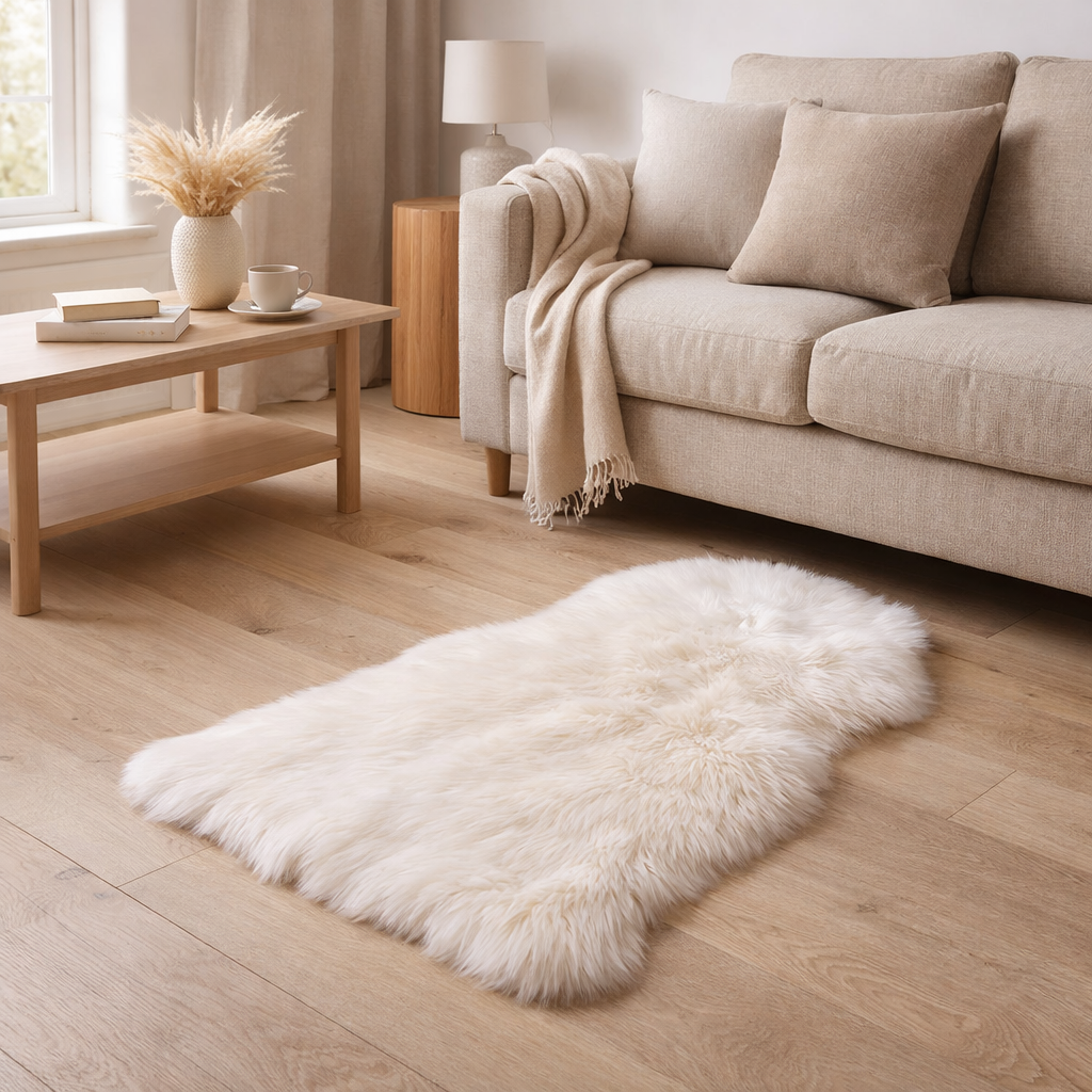 Peau d'agneau artificielle - Ivoire, Polyester, 50x85cm en situation