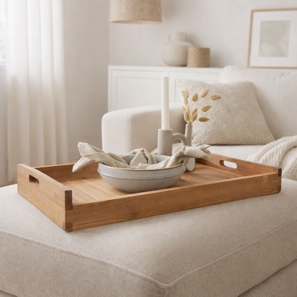 Plateau Faro - Naturel, Teck, 58x38x7 cm en situation