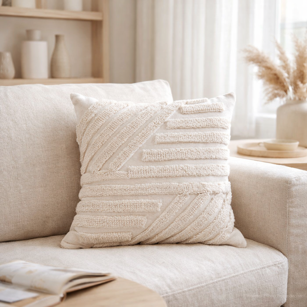 Coussin Albany - Coussin, Polyester, Coton, blanc, 45x45 cm en situation