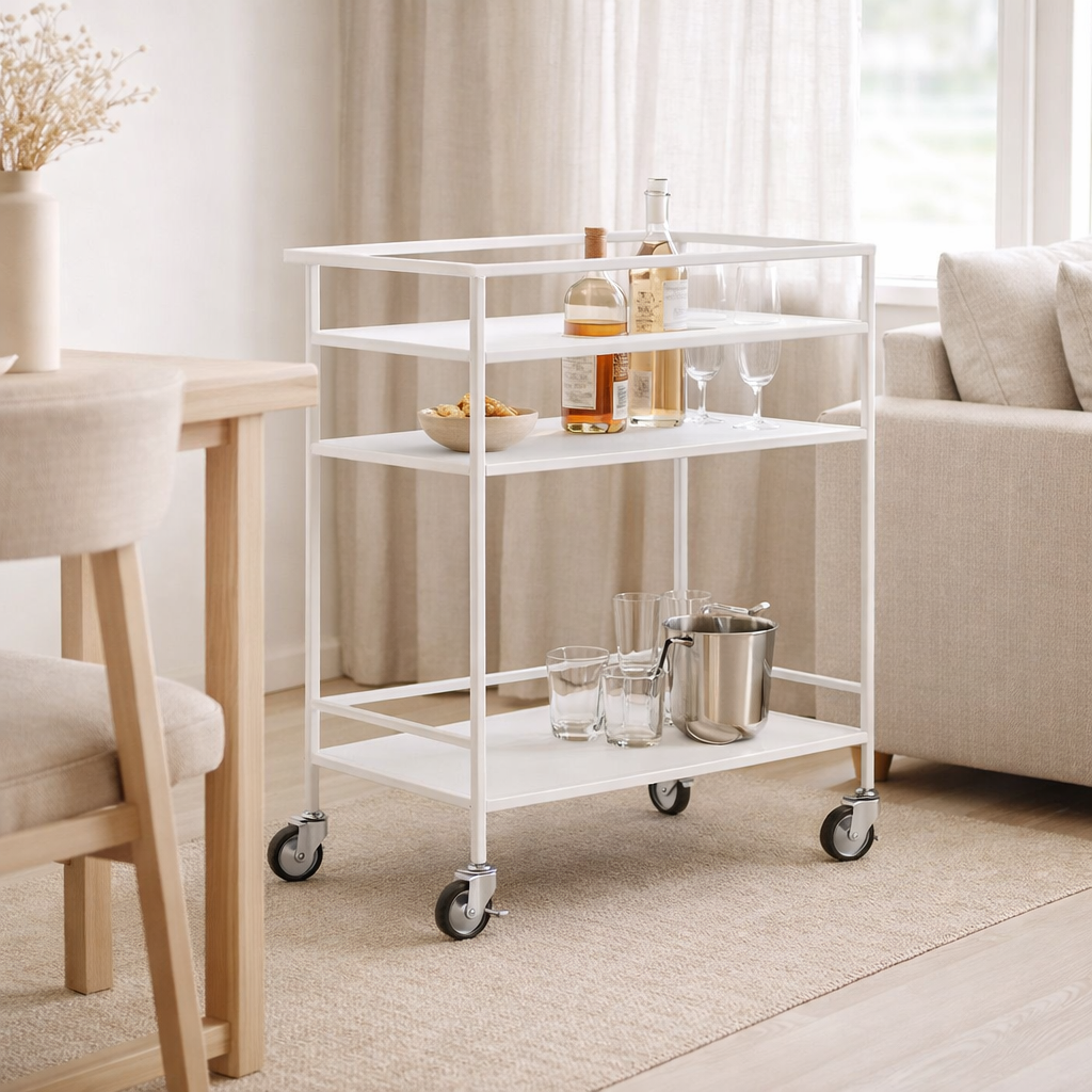 Chariot de bar Vita - Blanc, acier, 68x40x79 cm en situation