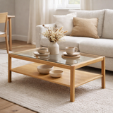 Lourmarin Table basse, chêne/placage chêne/verre trempé, naturel, 110x60x45 cm en situation