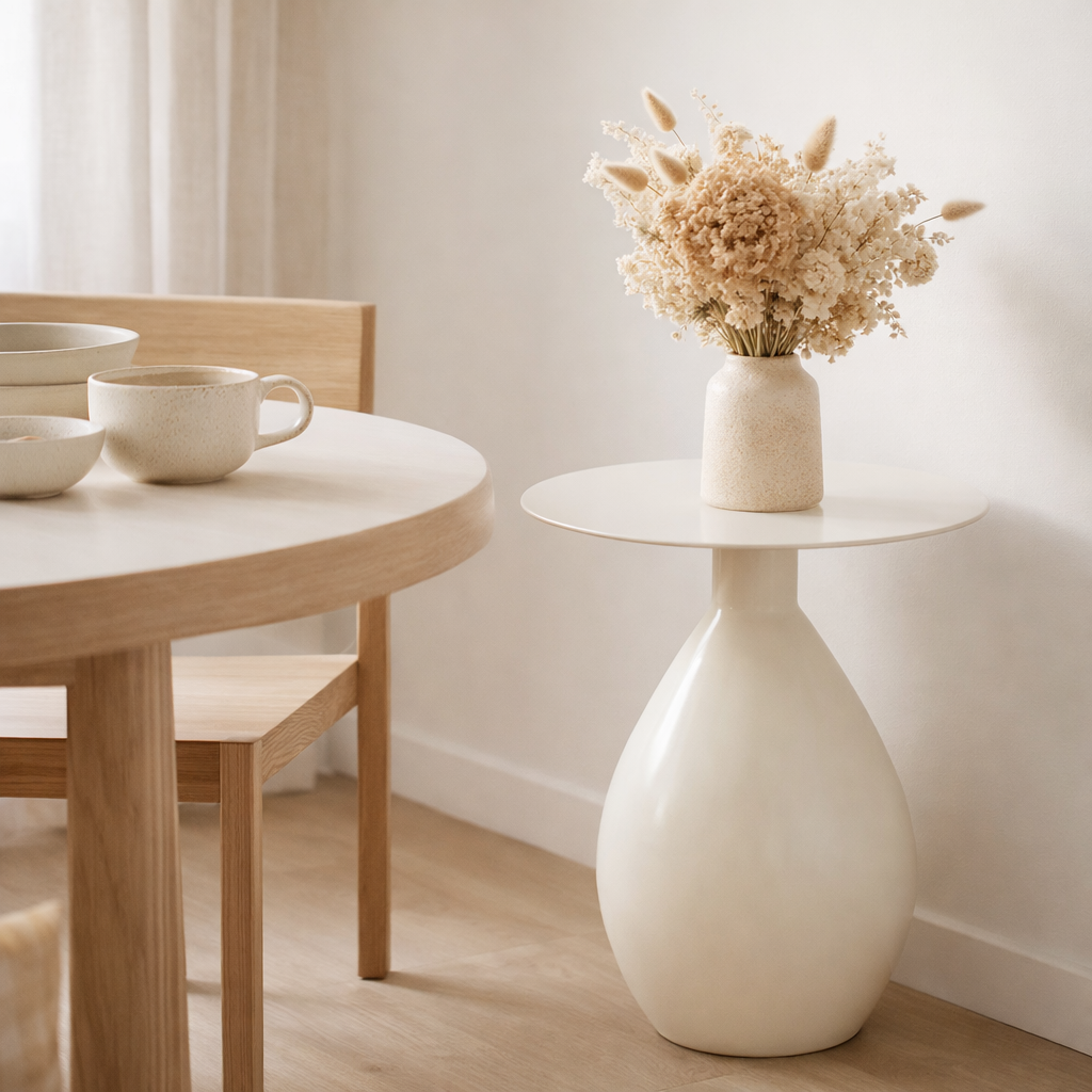 Table d'appoint Calais, métal/émail, blanc cassé, ø36x40 cm en situation