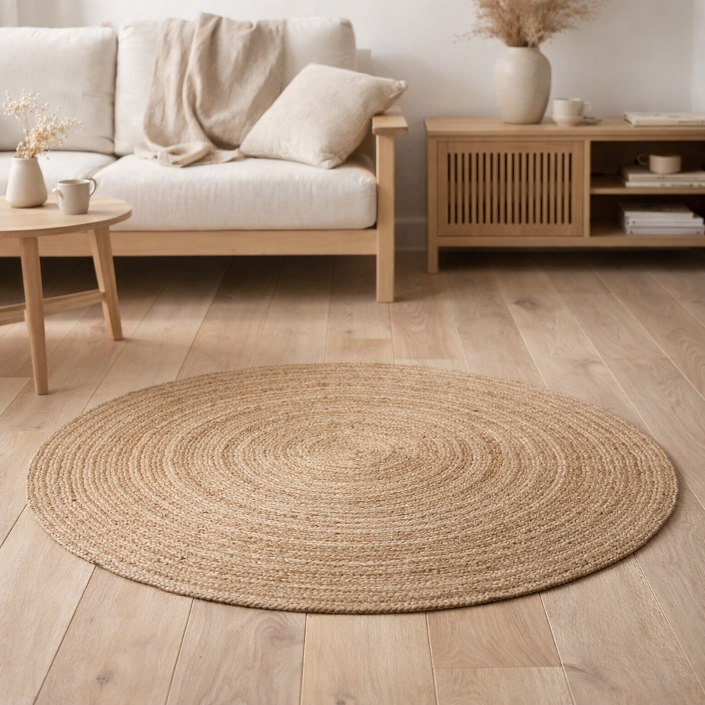 Tapis Bombay - Naturel, Jute, Ø120cm en situation