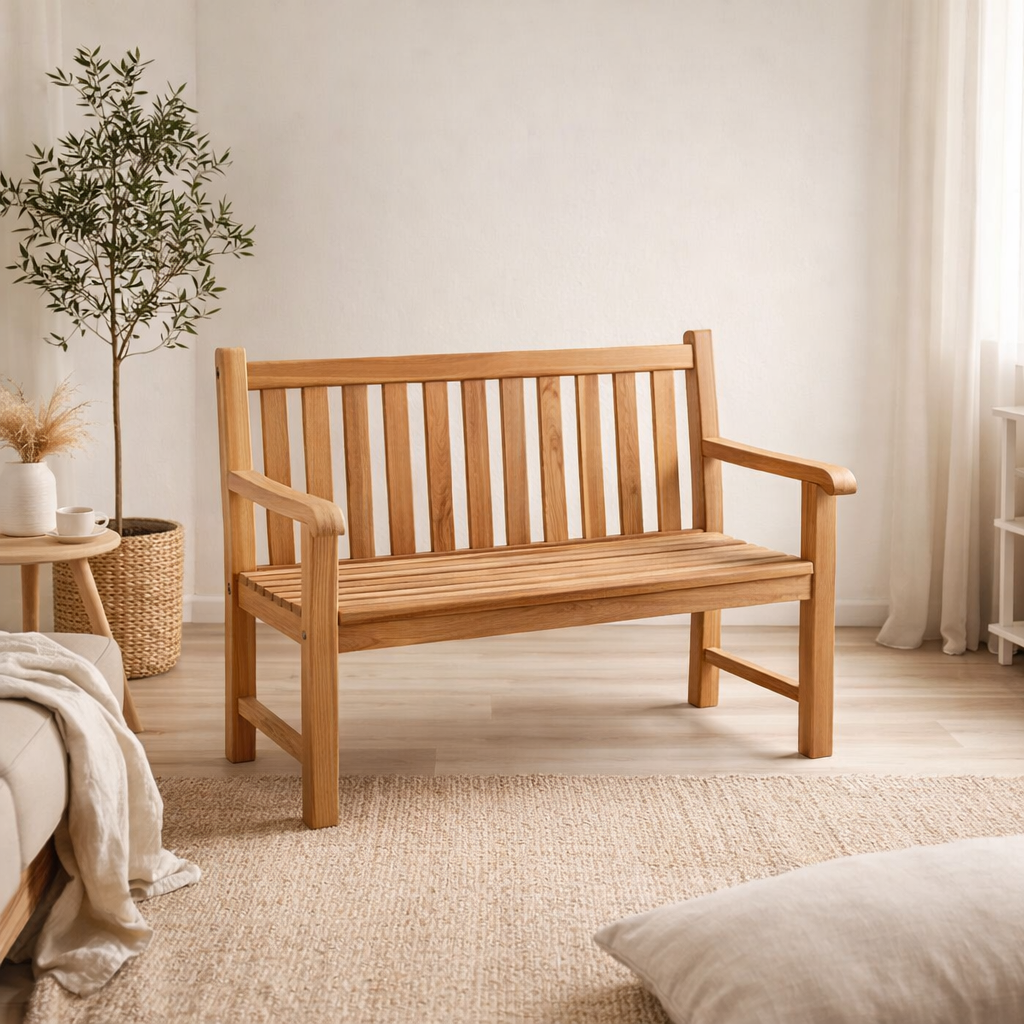 Banc de jardin 120 cm, teck en situation