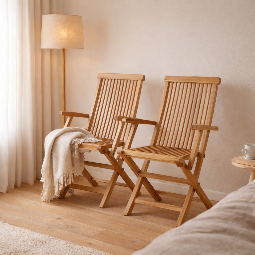 Fauteuils de jardin, lot de 2, teck en situation