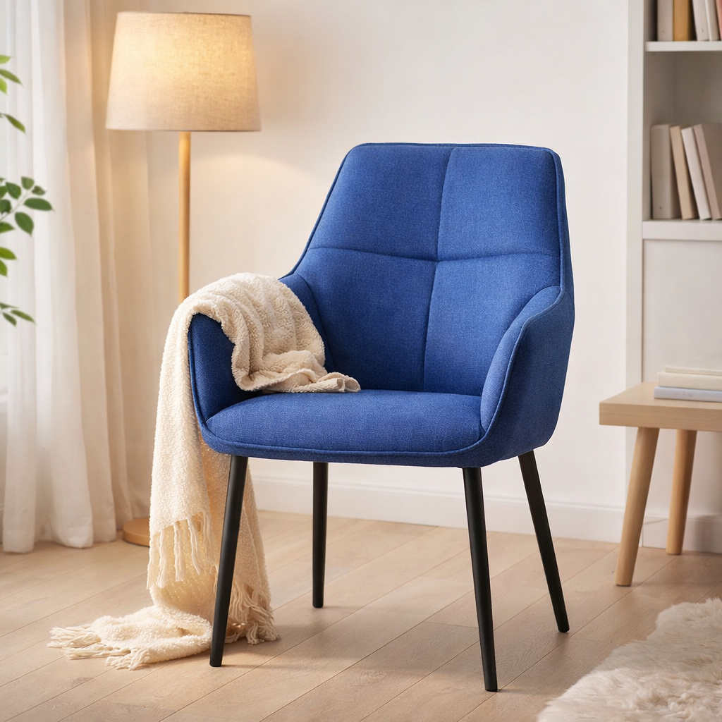 Fauteuil, lin bleu en situation