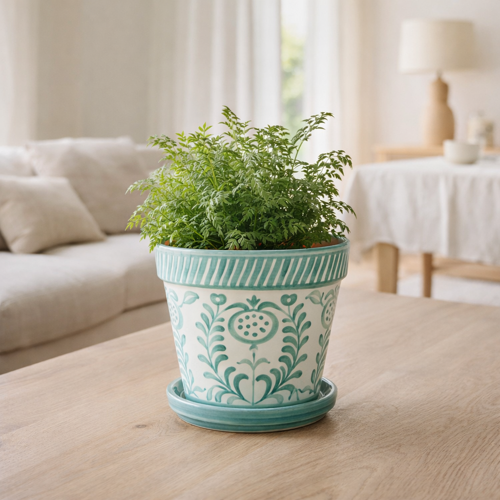 J -line Flowerpot Grenade - Céramique - Aqua - Moyen - Ø 27 cm en situation