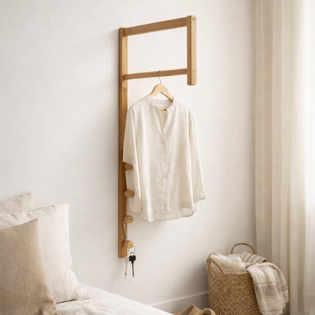 Trento Clothes Rack - Portant à vêtements en bambou, naturel en situation