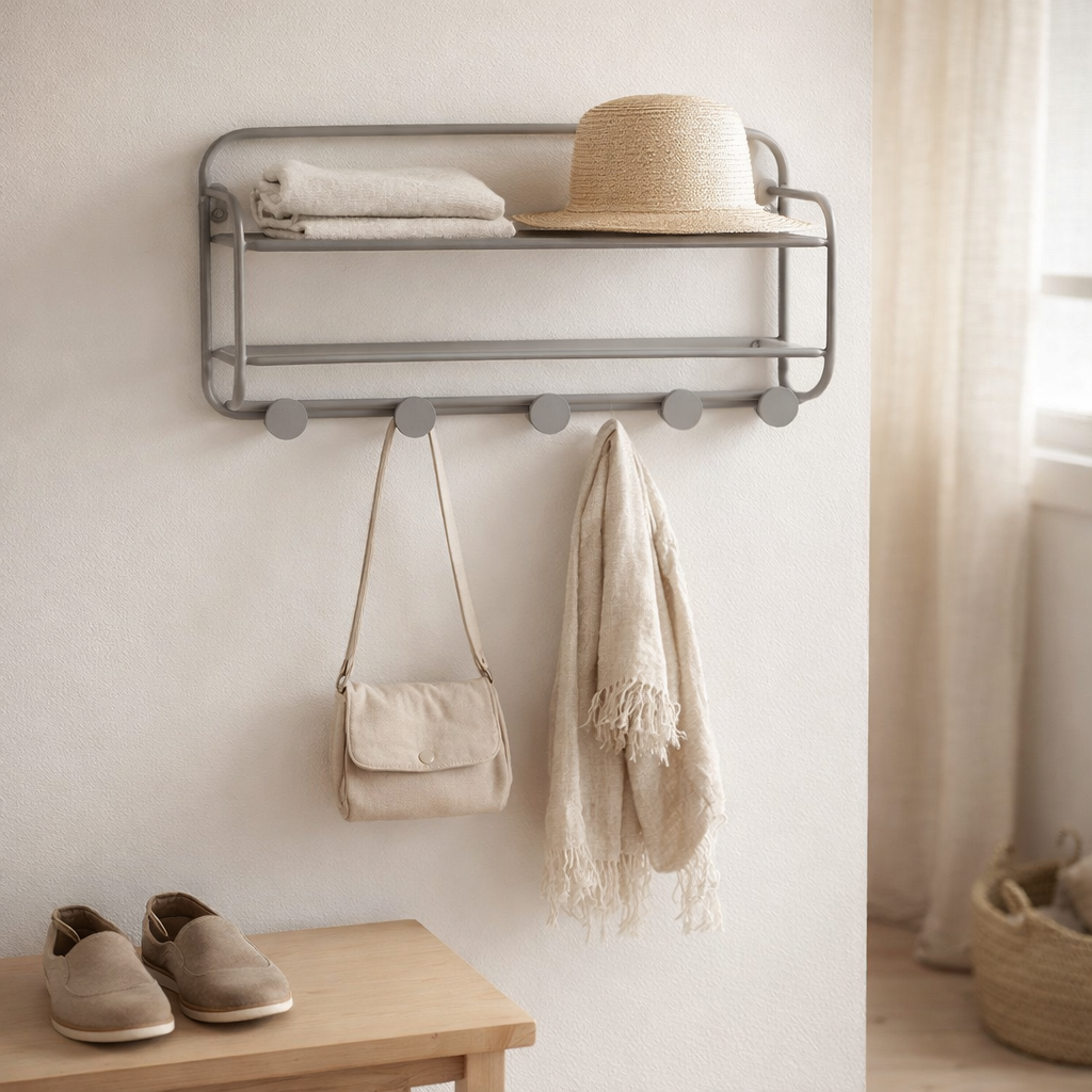 Étagère à Chapeaux Feira - Gris Froid, Acier, 45x15x25 cm en situation