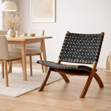 Chaise Pliante Perugia - Bois de Teck, Cuir, Noir - 66x74x73 cm en situation