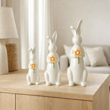 J-Line décoration Lapins Fleurs - porcelaine - orange/blanc - 3 pièces en situation