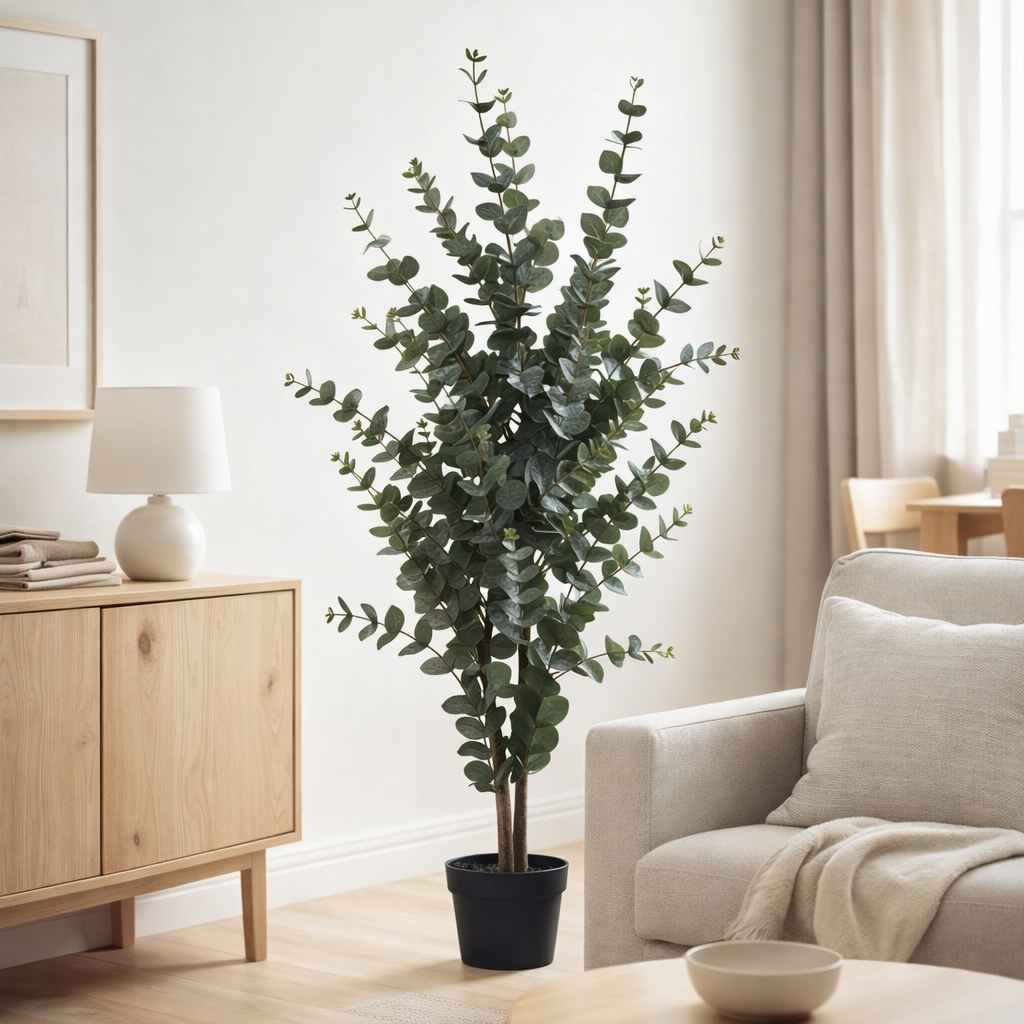 Eucalyptus – Vert, Plastique PE, Polyester, Fil, Ciment, 120 cm en situation
