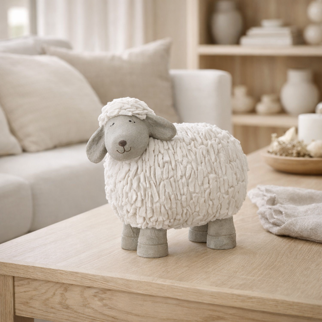 J -line Figure mouton - Polyresin - blanc / gris - petit en situation