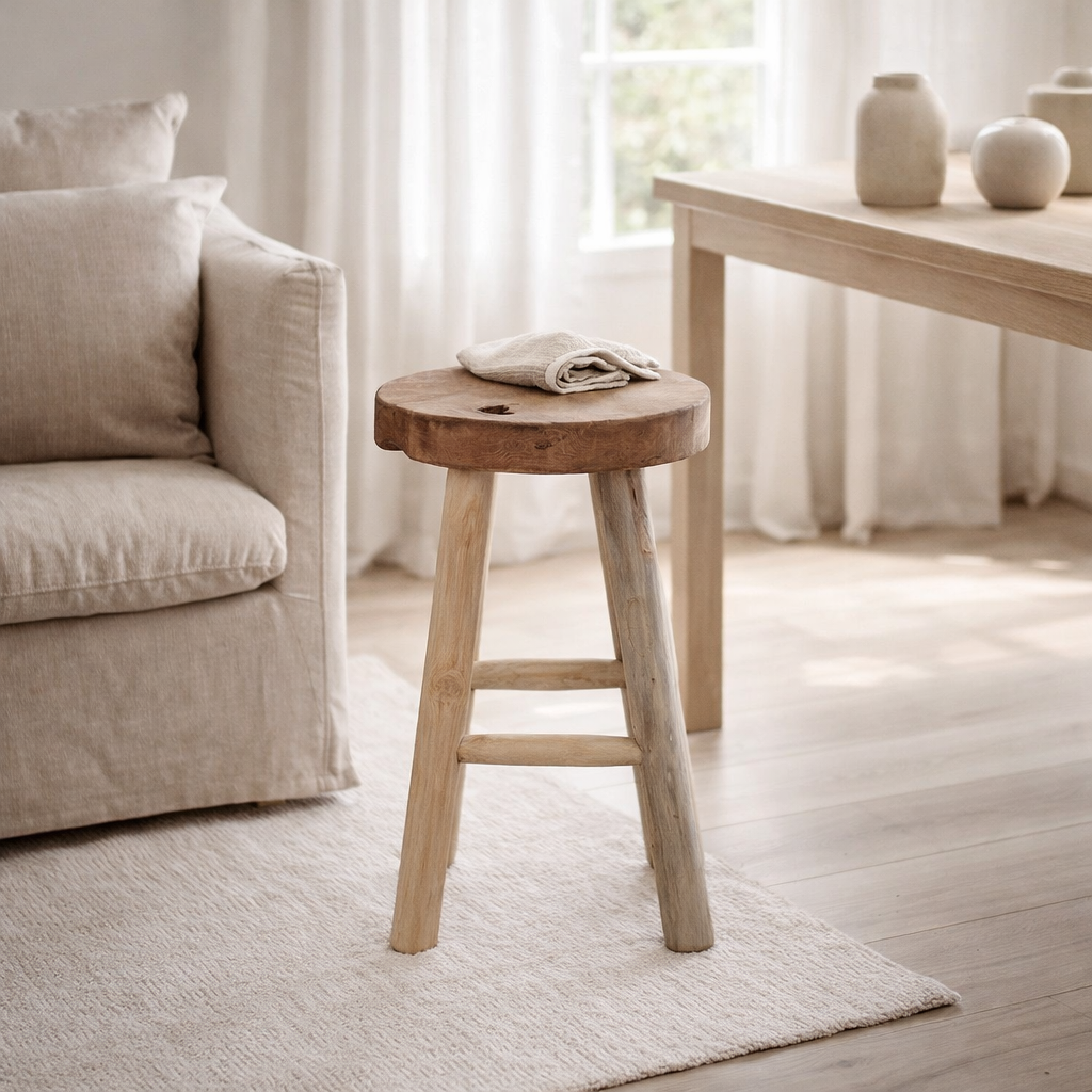 Tabouret Badia - Teck, Naturel - Ø30x45 cm en situation