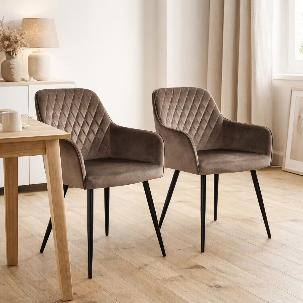 Chaise de salle à manger Harbo - Velours, Acier, Marron clair - Lot de 2 en situation