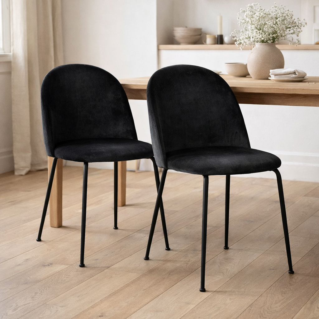 Chaise de salle à manger Geneve - Velours, Acier, Noir - Lot de 2 en situation