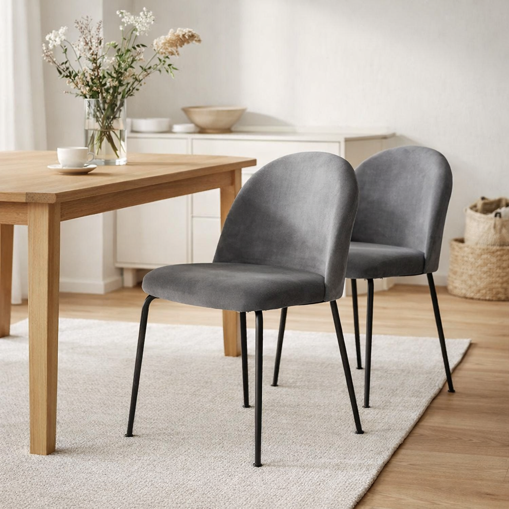Chaise de salle à manger Geneve - Velours, Acier, Gris - Lot de 2 en situation