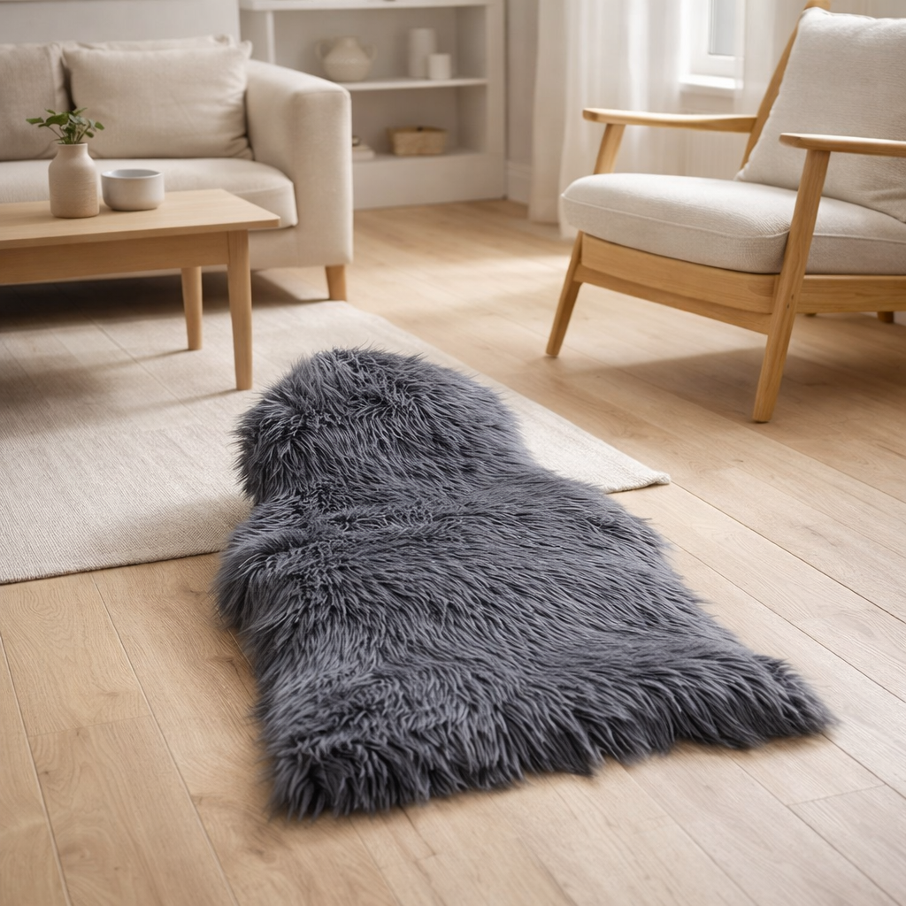 Peau d'agneau artificielle - Gris, Polyester, 50x85x6,5 cm en situation