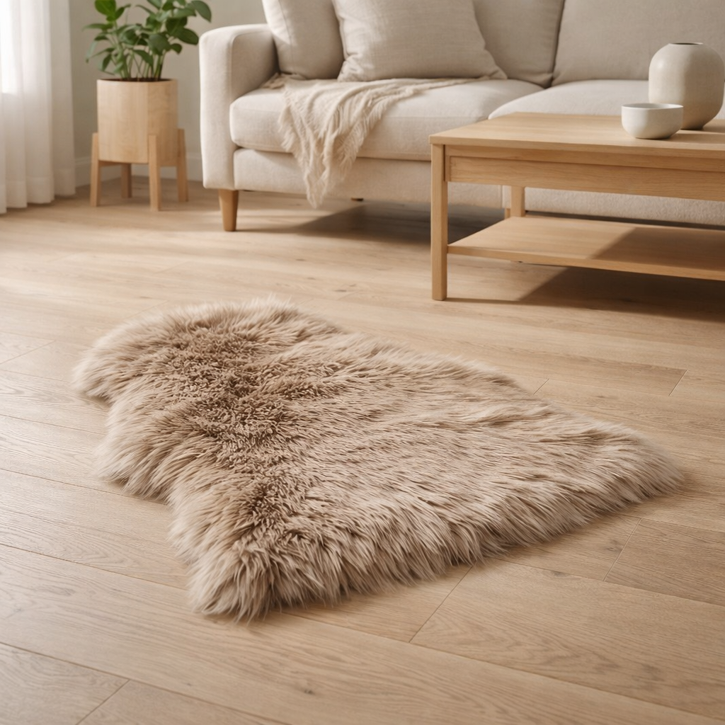 Peau d'agneau artificielle - Marron clair, Polyester, 50x85cm en situation