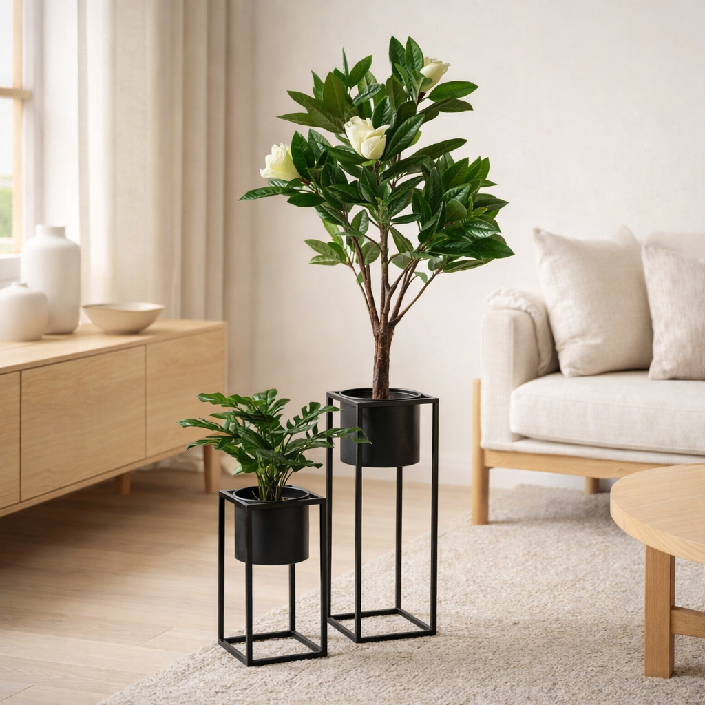 Pots de Fleurs Marla - Noir, Acier - Lot de 2 en situation