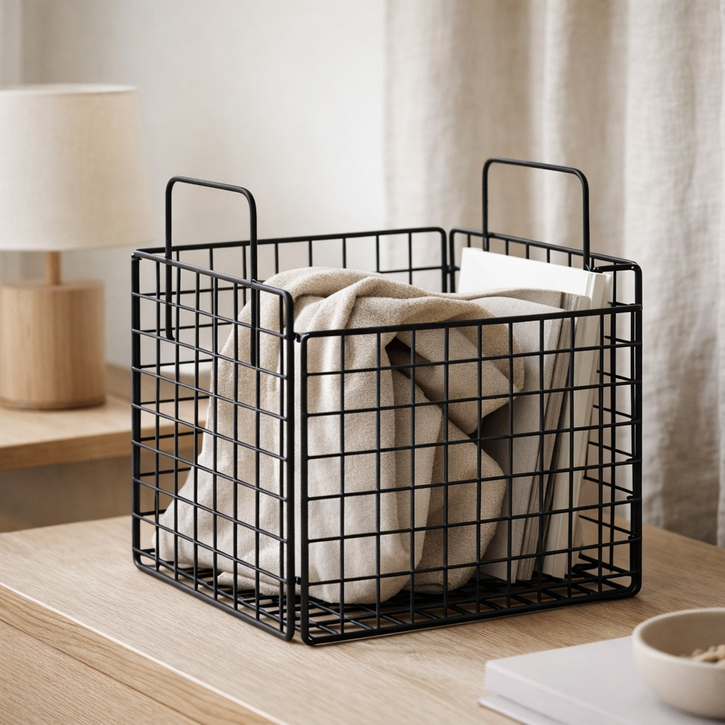 Mora Wire Basket - Panier en Fil, Fer, Noir, 25x20x25 cm en situation