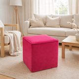J-Line Pouf Cube Velours Rose Vif en situation