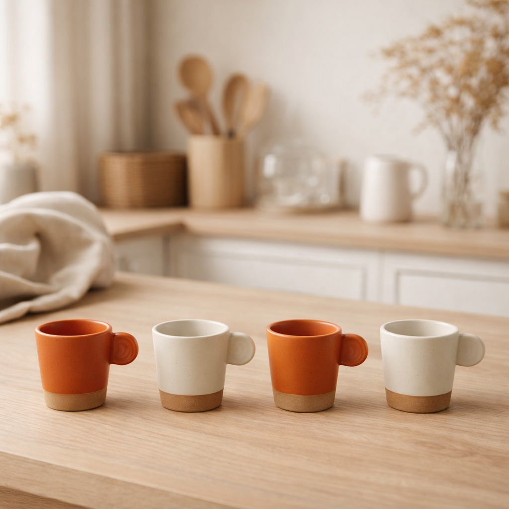 J-Line Boîte de 4 Sachets à Café avec Oreille Céramique Orange/Blanc en situation