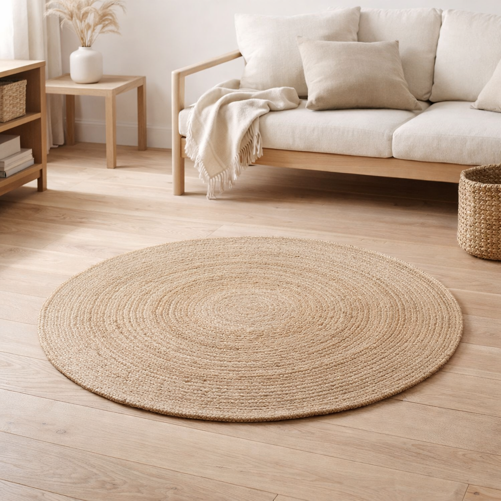 Tapis Bombay - Jute Tressé, Naturel - Ø90 cm en situation