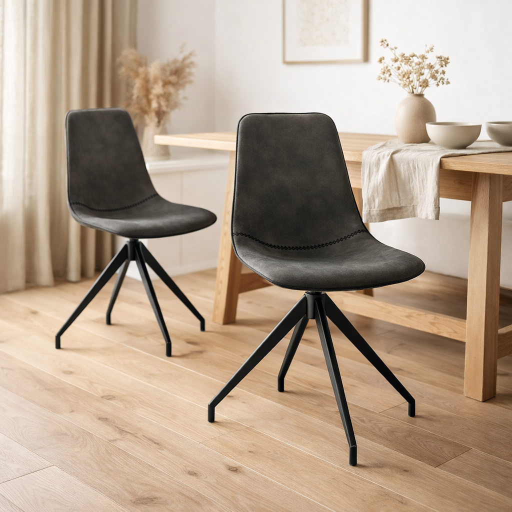 Chaise de salle à manger Monaco - Gris, Microfibre/Acier, 56x48x86 cm - Lot de 2 en situation