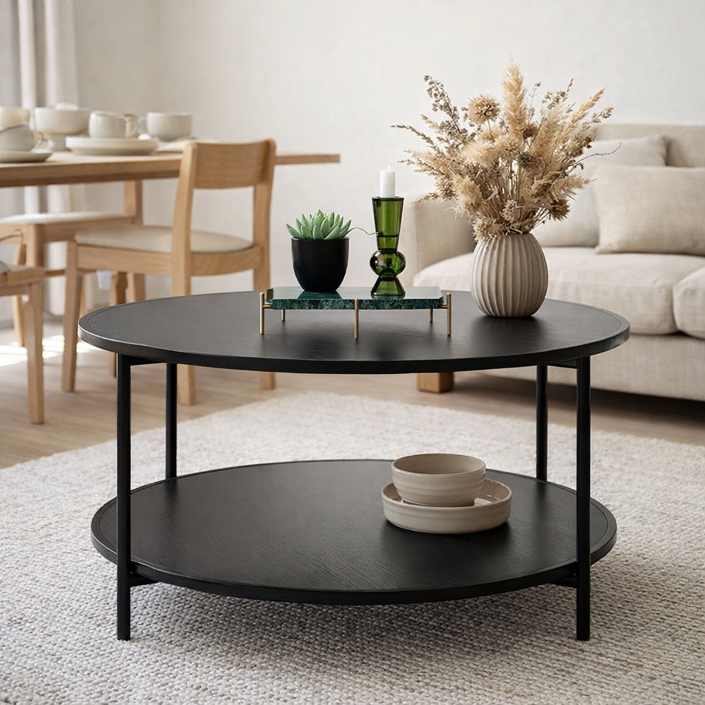 Table basse Vita - Noir, acier, ø80x45 cm en situation