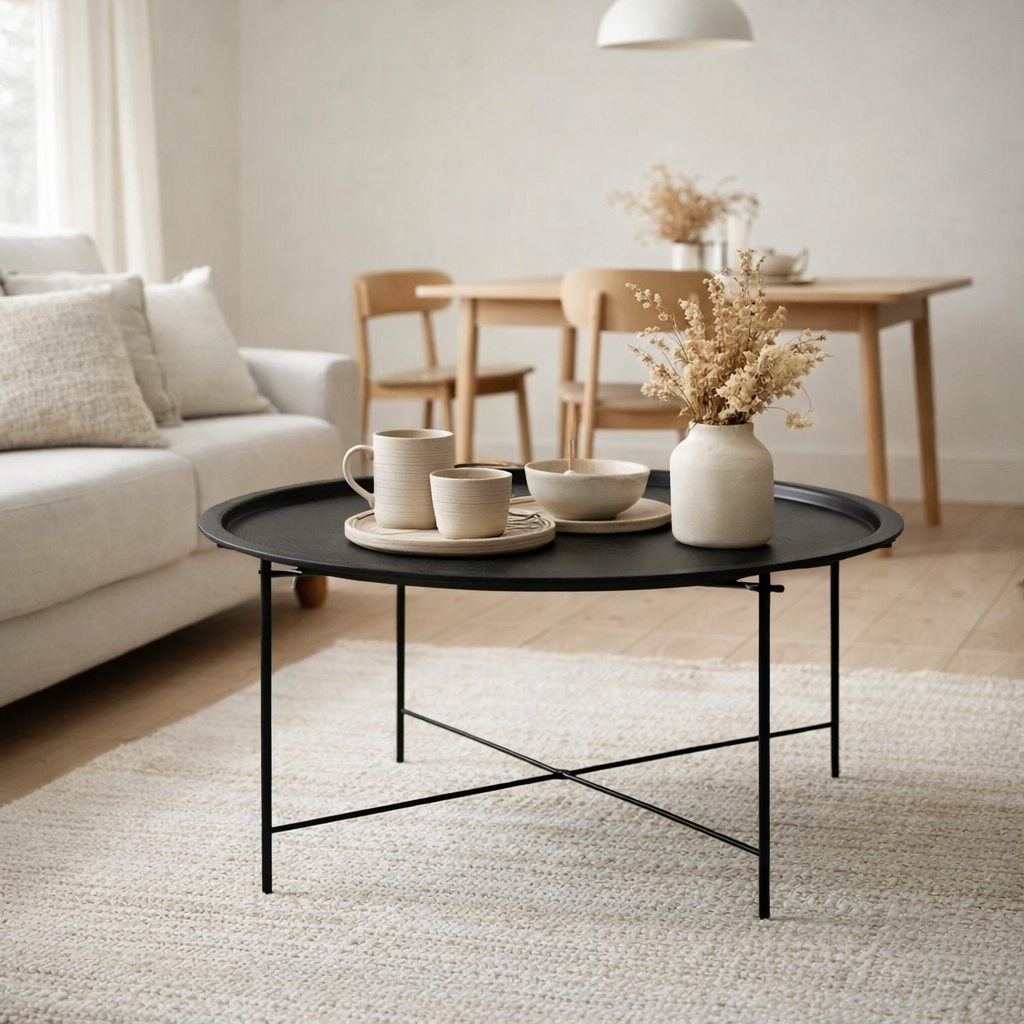 Table Basse Bastia - Noir, Acier, Ø75x43 cm en situation