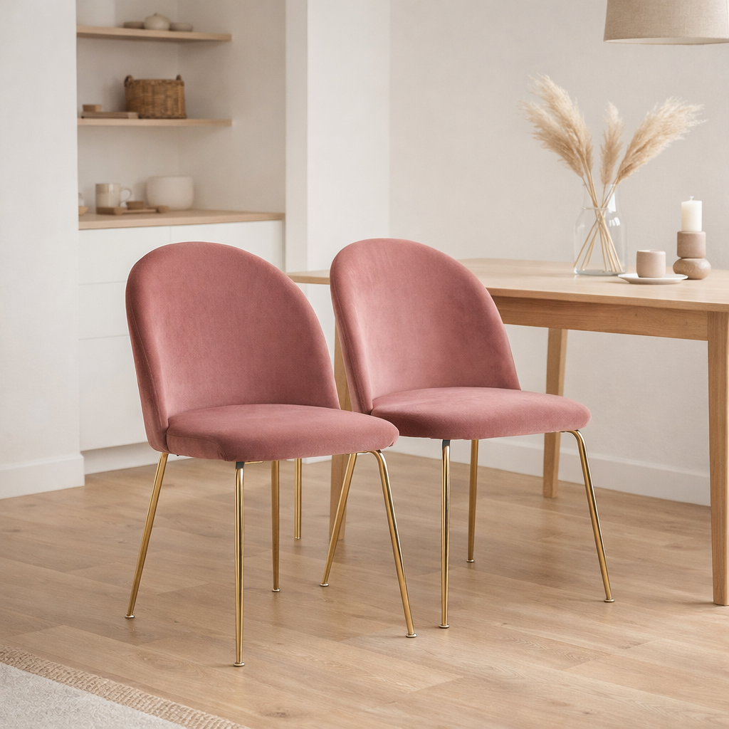 Chaise de salle à manger Geneve - Velours, Acier, Rose - Lot de 2 en situation