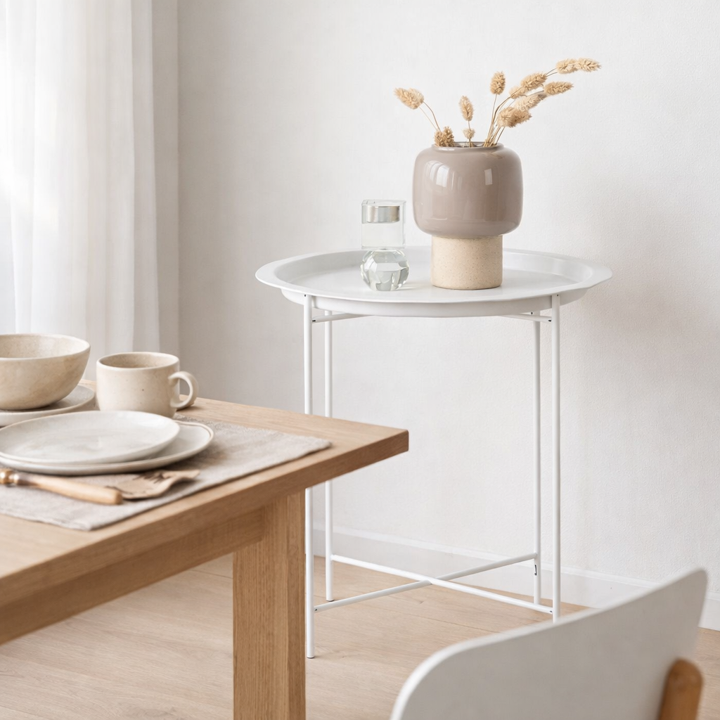 Table d'Appoint Bastia - Acier, Blanc - Ø47x50 cm en situation