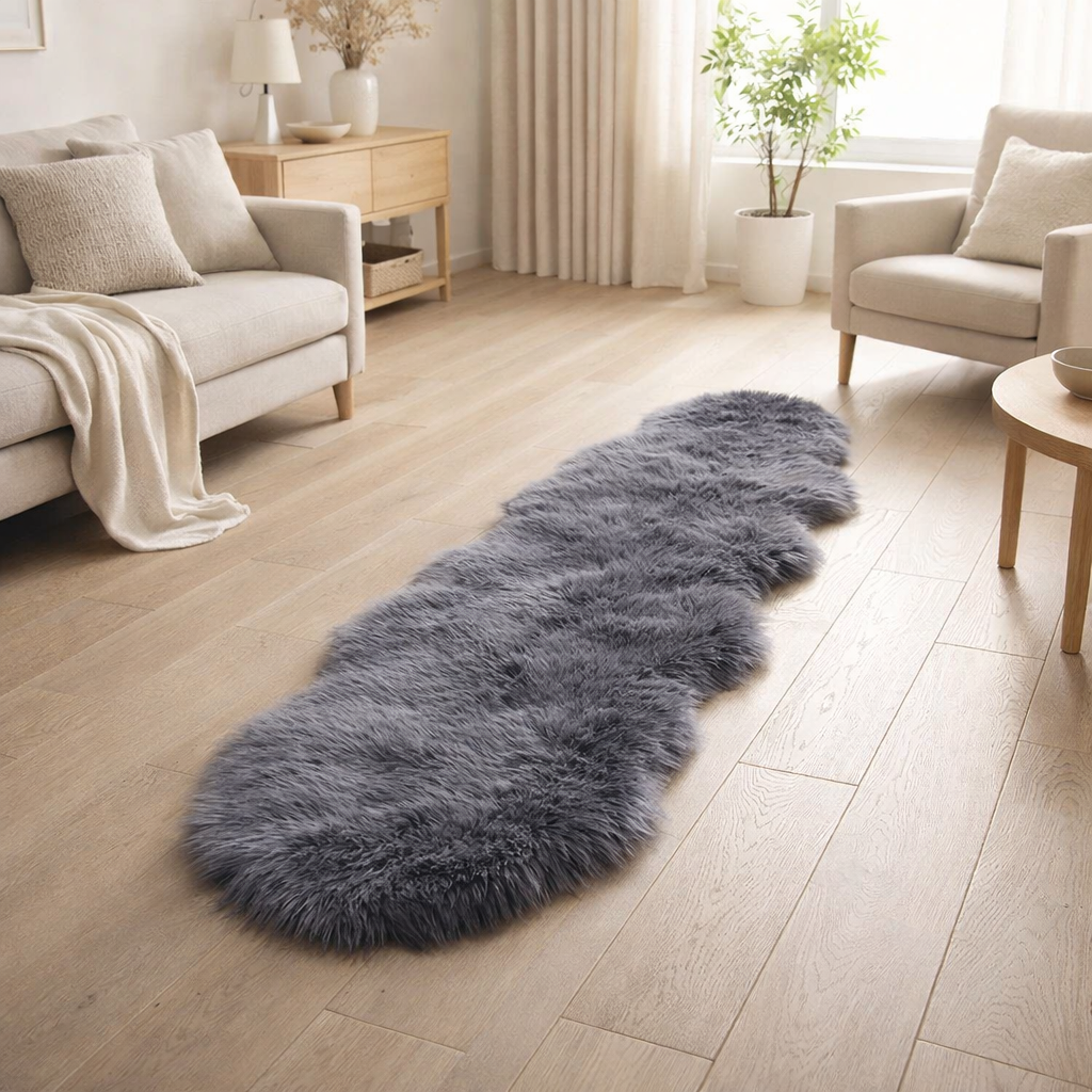 Peau d'agneau artificielle - Polyester, Gris - 60x180 cm en situation