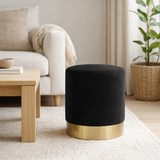 Pouf Gamby - Velours, Acier, Noir - Ø34x43 cm en situation